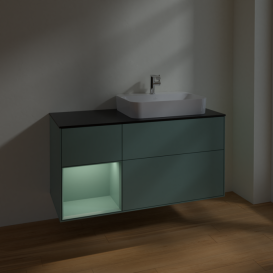 Тумба под раковину Villeroy & Boch Finion 120х50,1 см с подсветкой МДФ оливковый матовый лак/стекло черное матовое F392GMGM