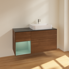 Тумба под раковину Villeroy & Boch Finion 120х50,1 см с подсветкой МДФ шпон грецкого ореха/стекло черное матовое F392GMGN