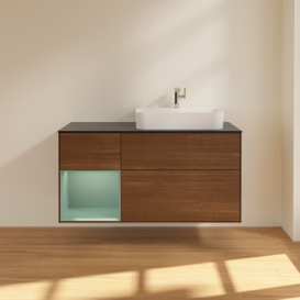 Тумба под раковину Villeroy & Boch Finion 120х50,1 см с подсветкой МДФ шпон грецкого ореха/стекло черное матовое F392GMGN