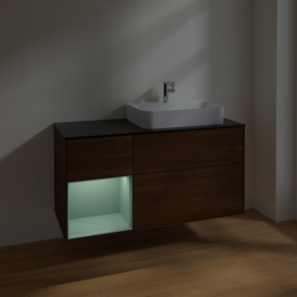 Тумба под раковину Villeroy & Boch Finion 120х50,1 см с подсветкой МДФ шпон грецкого ореха/стекло черное матовое F392GMGN