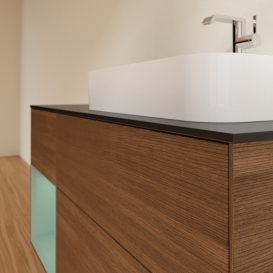 Тумба под раковину Villeroy & Boch Finion 120х50,1 см с подсветкой МДФ шпон грецкого ореха/стекло черное матовое F392GMGN