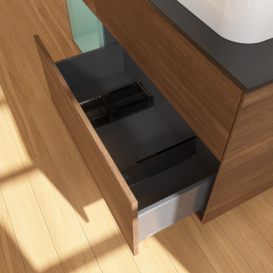 Тумба под раковину Villeroy & Boch Finion 120х50,1 см с подсветкой МДФ шпон грецкого ореха/стекло черное матовое F392GMGN