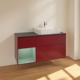 Тумба под раковину Villeroy & Boch Finion 120х50,1 см с подсветкой МДФ пион матовый лак/стекло черное матовое F392GMHB