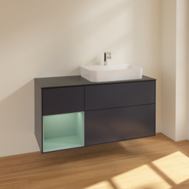 Тумба под раковину Villeroy & Boch Finion 120х50,1 см с подсветкой МДФ темно-синий матовый лак/стекло черное матовое F392GMHG