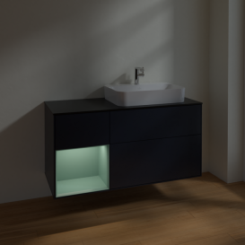 Тумба под раковину Villeroy & Boch Finion 120х50,1 см с подсветкой МДФ темно-синий матовый лак/стекло черное матовое F392GMHG