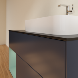 Тумба под раковину Villeroy & Boch Finion 120х50,1 см с подсветкой МДФ темно-синий матовый лак/стекло черное матовое F392GMHG