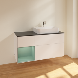 Тумба под раковину Villeroy & Boch Finion 120х50,1 см с подсветкой МДФ белый матовый лак/стекло черное матовое F392GMMT