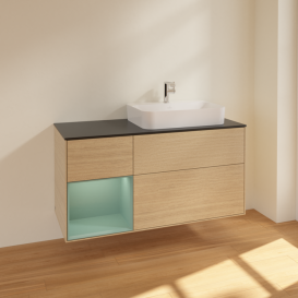 Тумба под раковину Villeroy & Boch Finion 120х50,1 см с подсветкой МДФ шпон дуба/стекло черное матовое F392GMPC