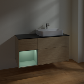 Тумба под раковину Villeroy & Boch Finion 120х50,1 см с подсветкой МДФ шпон дуба/стекло черное матовое F392GMPC