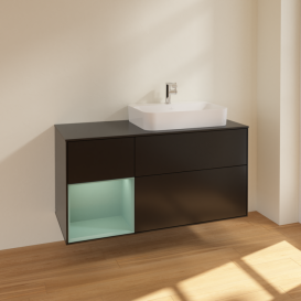 Тумба під раковину Villeroy & Boch Finion 120х50,1 см із підсвічуванням МДФ чорний матовий лак/скло чорне матове F392GMPD