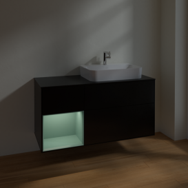 Тумба під раковину Villeroy & Boch Finion 120х50,1 см із підсвічуванням МДФ чорний матовий лак/скло чорне матове F392GMPD