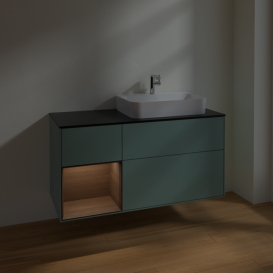 Тумба под раковину Villeroy & Boch Finion 120х50,1 см с подсветкой МДФ оливковый матовый лак/стекло черное матовое F392GNGM