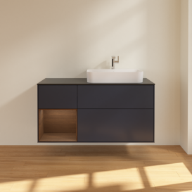Тумба под раковину Villeroy & Boch Finion 120х50,1 см с подсветкой МДФ темно-синий матовый лак/стекло черное матовое F392GNHG