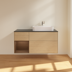 Тумба под раковину Villeroy & Boch Finion 120х50,1 см с подсветкой МДФ шпон дуба/стекло черное матовое F392GNPC