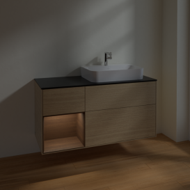 Тумба под раковину Villeroy & Boch Finion 120х50,1 см с подсветкой МДФ шпон дуба/стекло черное матовое F392GNPC