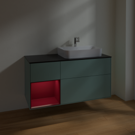 Тумба под раковину Villeroy & Boch Finion 120х50,1 см с подсветкой МДФ оливковый матовый лак/стекло черное матовое F392HBGM