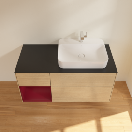 Тумба под раковину Villeroy & Boch Finion 120х50,1 см с подсветкой МДФ шпон дуба/стекло черное матовое F392HBPC