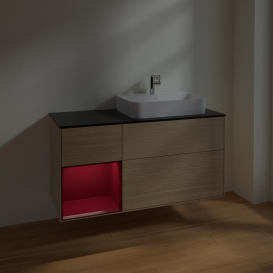 Тумба под раковину Villeroy & Boch Finion 120х50,1 см с подсветкой МДФ шпон дуба/стекло черное матовое F392HBPC