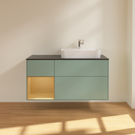 Тумба под раковину Villeroy & Boch Finion 120х50,1 см с подсветкой МДФ оливковый матовый лак/стекло черное матовое F392HFGM