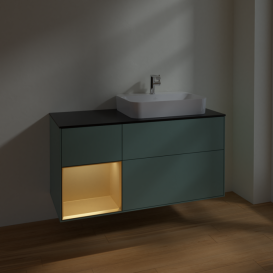 Тумба под раковину Villeroy & Boch Finion 120х50,1 см с подсветкой МДФ оливковый матовый лак/стекло черное матовое F392HFGM
