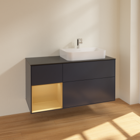 Тумба под раковину Villeroy & Boch Finion 120х50,1 см с подсветкой МДФ темно-синий матовый лак/стекло черное матовое F392HFHG