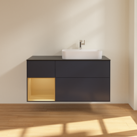 Тумба под раковину Villeroy & Boch Finion 120х50,1 см с подсветкой МДФ темно-синий матовый лак/стекло черное матовое F392HFHG