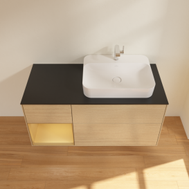 Тумба под раковину Villeroy & Boch Finion 120х50,1 см с подсветкой МДФ шпон дуба/стекло черное матовое F392HFPC