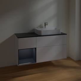 Тумба под раковину Villeroy & Boch Finion 120х50,1 см с подсветкой МДФ глянцевый белый лак/стекло черное матовое F392HGGF