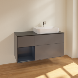 Тумба под раковину Villeroy & Boch Finion 120х50,1 см с подсветкой МДФ антрацит матовый лак/стекло черное матовое F392HGGK