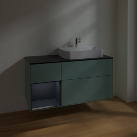Тумба под раковину Villeroy & Boch Finion 120х50,1 см с подсветкой МДФ оливковый матовый лак/стекло черное матовое F392HGGM