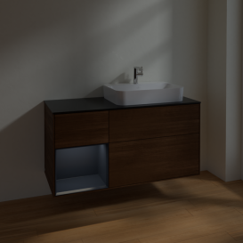 Тумба под раковину Villeroy & Boch Finion 120х50,1 см с подсветкой МДФ шпон грецкого ореха/стекло черное матовое F392HGGN