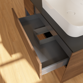 Тумба под раковину Villeroy & Boch Finion 120х50,1 см с подсветкой МДФ шпон грецкого ореха/стекло черное матовое F392HGGN