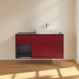 Тумба под раковину Villeroy & Boch Finion 120х50,1 см с подсветкой МДФ пион матовый лак/стекло черное матовое F392HGHB