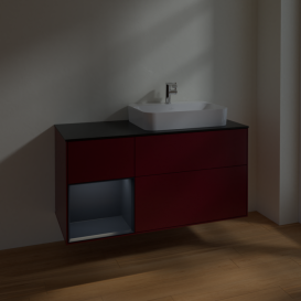 Тумба под раковину Villeroy & Boch Finion 120х50,1 см с подсветкой МДФ пион матовый лак/стекло черное матовое F392HGHB