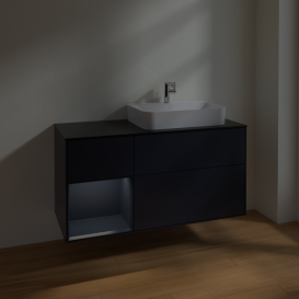 Тумба под раковину Villeroy & Boch Finion 120х50,1 см с подсветкой МДФ темно-синий матовый лак/стекло черное матовое F392HGHG