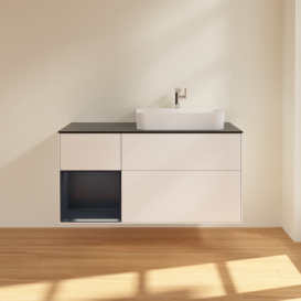 Тумба під раковину Villeroy & Boch Finion 120х50,1 см із підсвічуванням МДФ білий матовий лак/скло чорне матове F392HGMT