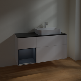 Тумба під раковину Villeroy & Boch Finion 120х50,1 см із підсвічуванням МДФ білий матовий лак/скло чорне матове F392HGMT