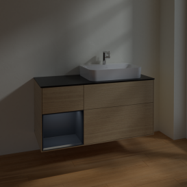 Тумба под раковину Villeroy & Boch Finion 120х50,1 см с подсветкой МДФ шпон дуба/стекло черное матовое F392HGPC