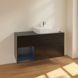 Тумба под раковину Villeroy & Boch Finion 120х50,1 см с подсветкой МДФ черный матовый лак/стекло черное матовое F392HGPD