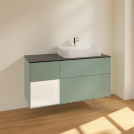 Тумба под раковину Villeroy & Boch Finion 120х50,1 см с подсветкой МДФ оливковый матовый лак/стекло черное матовое F392MTGM