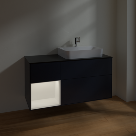 Тумба под раковину Villeroy & Boch Finion 120х50,1 см с подсветкой МДФ темно-синий матовый лак/стекло черное матовое F392MTHG