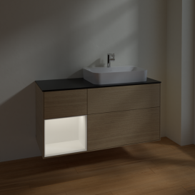 Тумба под раковину Villeroy & Boch Finion 120х50,1 см с подсветкой МДФ шпон дуба/стекло черное матовое F392MTPC