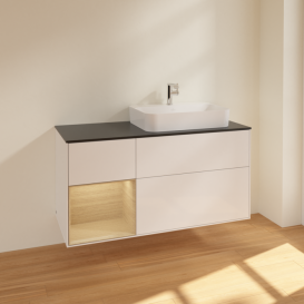 Тумба под раковину Villeroy & Boch Finion 120х50,1 см с подсветкой МДФ глянцевый белый лак/стекло черное матовое F392PCGF