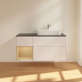 Тумба под раковину Villeroy & Boch Finion 120х50,1 см с подсветкой МДФ глянцевый белый лак/стекло черное матовое F392PCGF