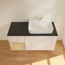 Тумба под раковину Villeroy & Boch Finion 120х50,1 см с подсветкой МДФ глянцевый белый лак/стекло черное матовое F392PCGF