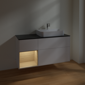 Тумба под раковину Villeroy & Boch Finion 120х50,1 см с подсветкой МДФ глянцевый белый лак/стекло черное матовое F392PCGF