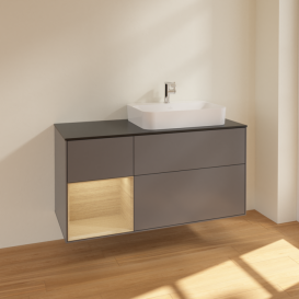 Тумба под раковину Villeroy & Boch Finion 120х50,1 см с подсветкой МДФ антрацит матовый лак/стекло черное матовое F392PCGK