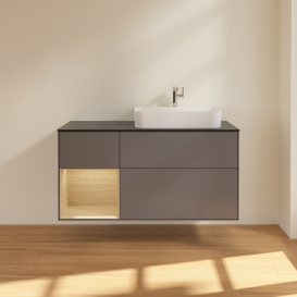 Тумба под раковину Villeroy & Boch Finion 120х50,1 см с подсветкой МДФ антрацит матовый лак/стекло черное матовое F392PCGK