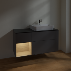 Тумба под раковину Villeroy & Boch Finion 120х50,1 см с подсветкой МДФ антрацит матовый лак/стекло черное матовое F392PCGK