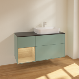 Тумба под раковину Villeroy & Boch Finion 120х50,1 см с подсветкой МДФ оливковый матовый лак/стекло черное матовое F392PCGM